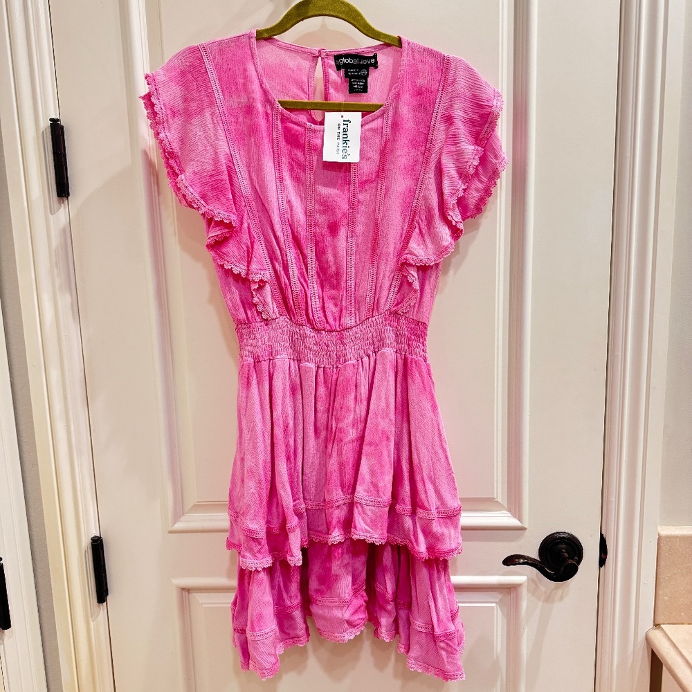 #GLOBAL LOVE Tween Pink Tiered Ruffle Dress - Size XS - NWT
